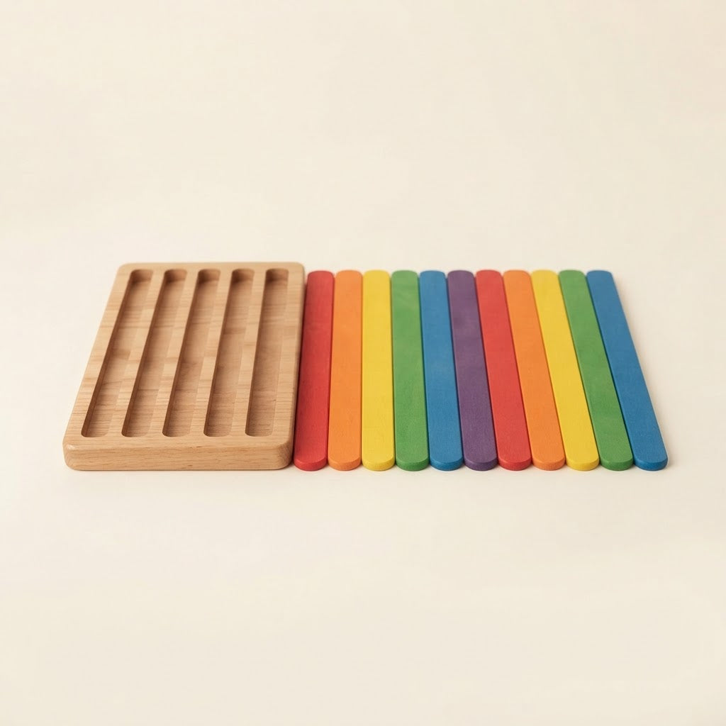 Wooden sorting set with flat colored sticks