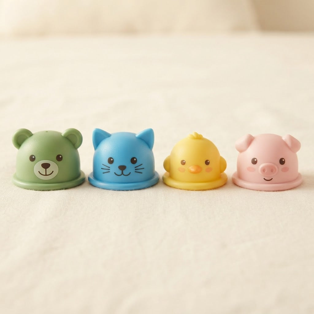 Animal character lids from the stacking cup set