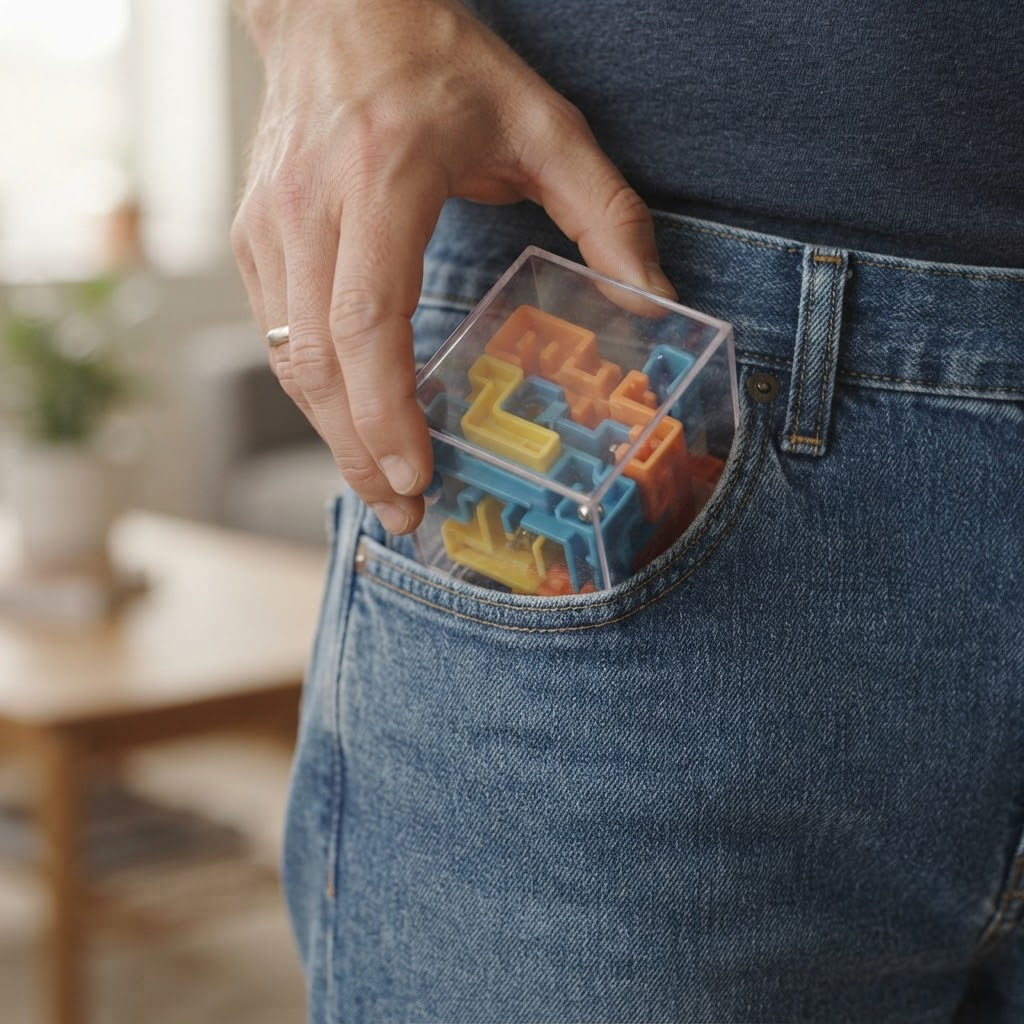 Maze cube slipped into a jeans pocket