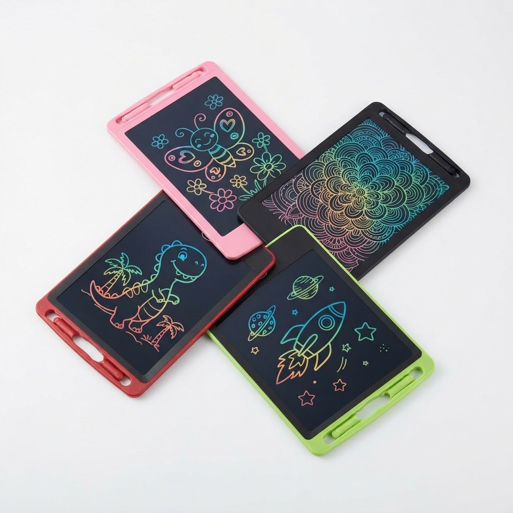 Four LCD drawing tablets in different colors