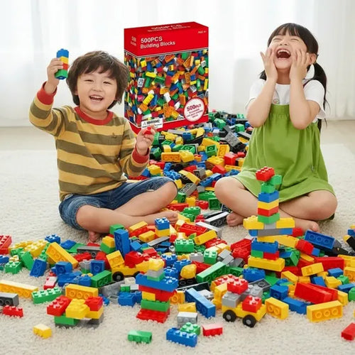 500 piece colorful building blocks play scene