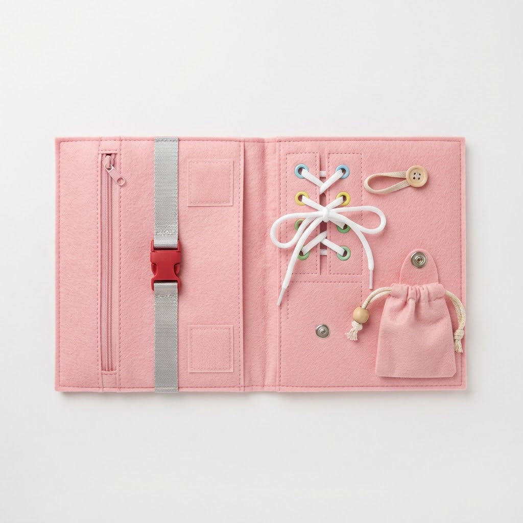 Pink felt sensory busy board
