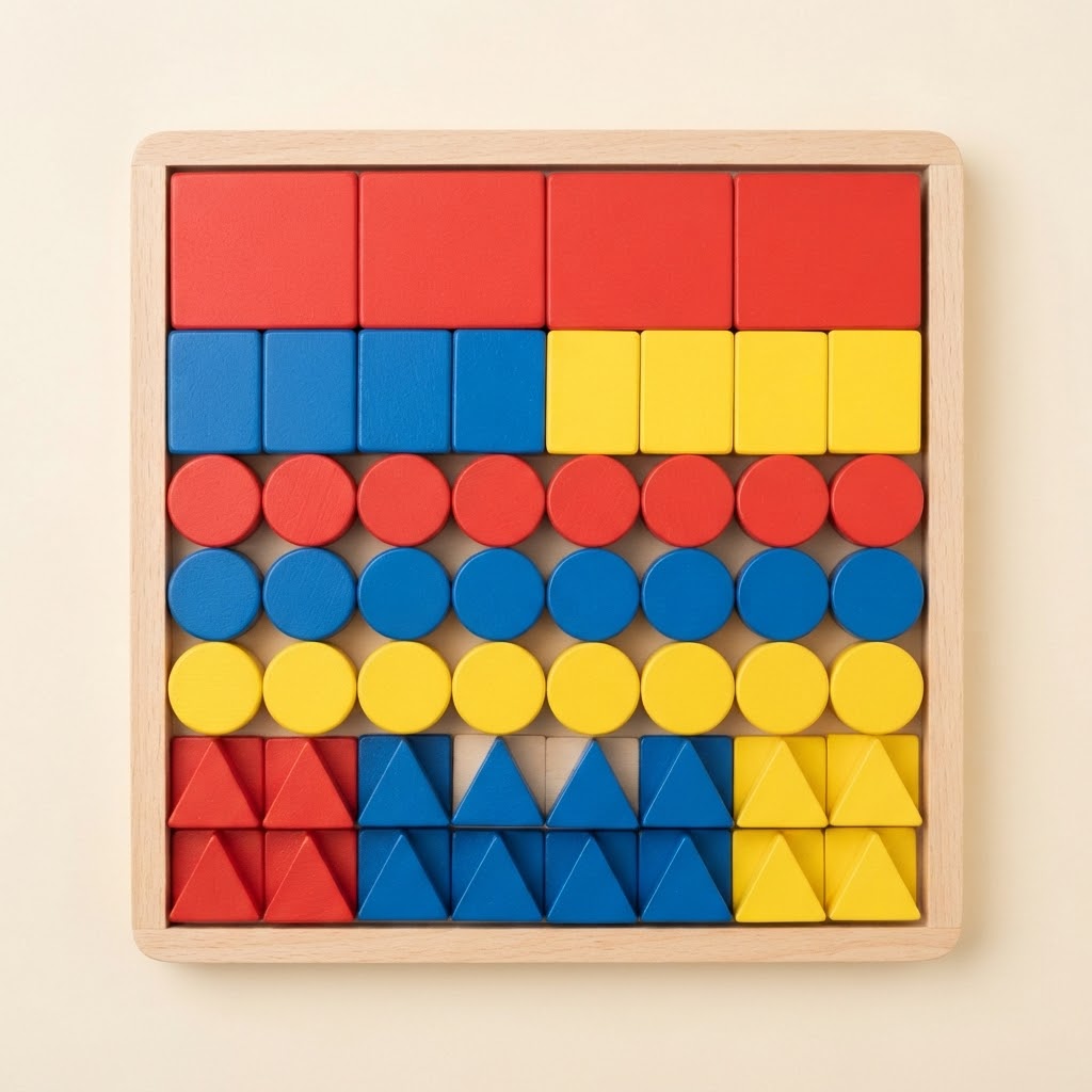 Wooden geometric block set in natural wood