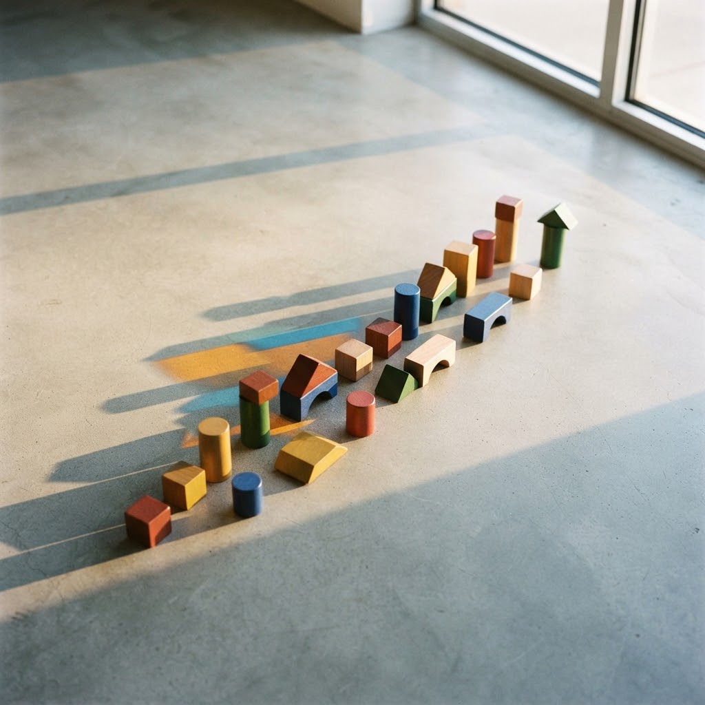 Wooden geometric blocks sorted by shape