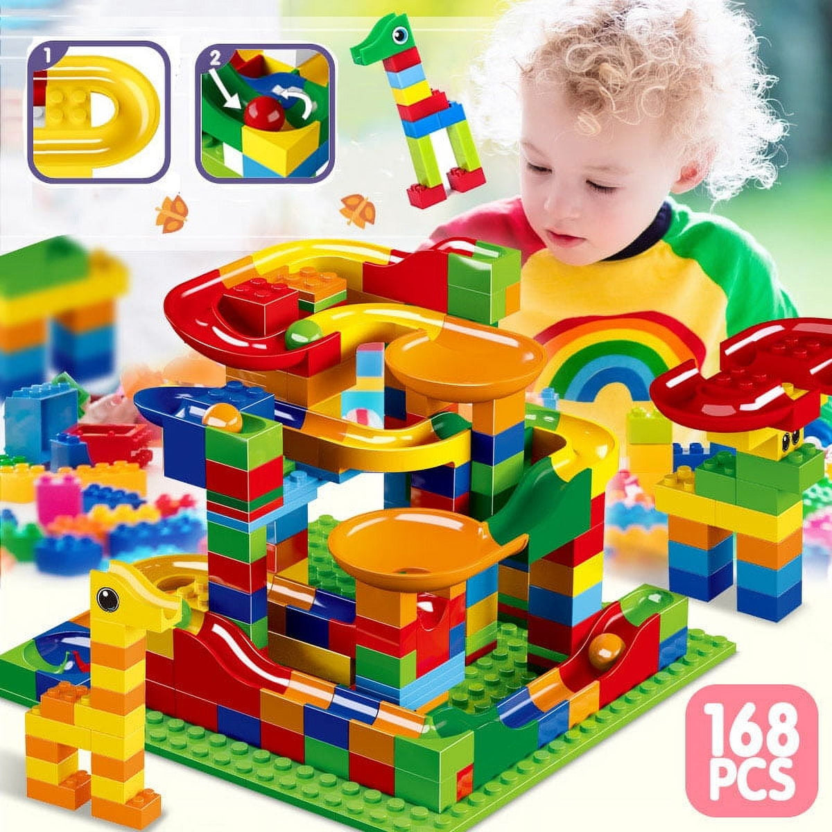 168 piece colorful marble run building set