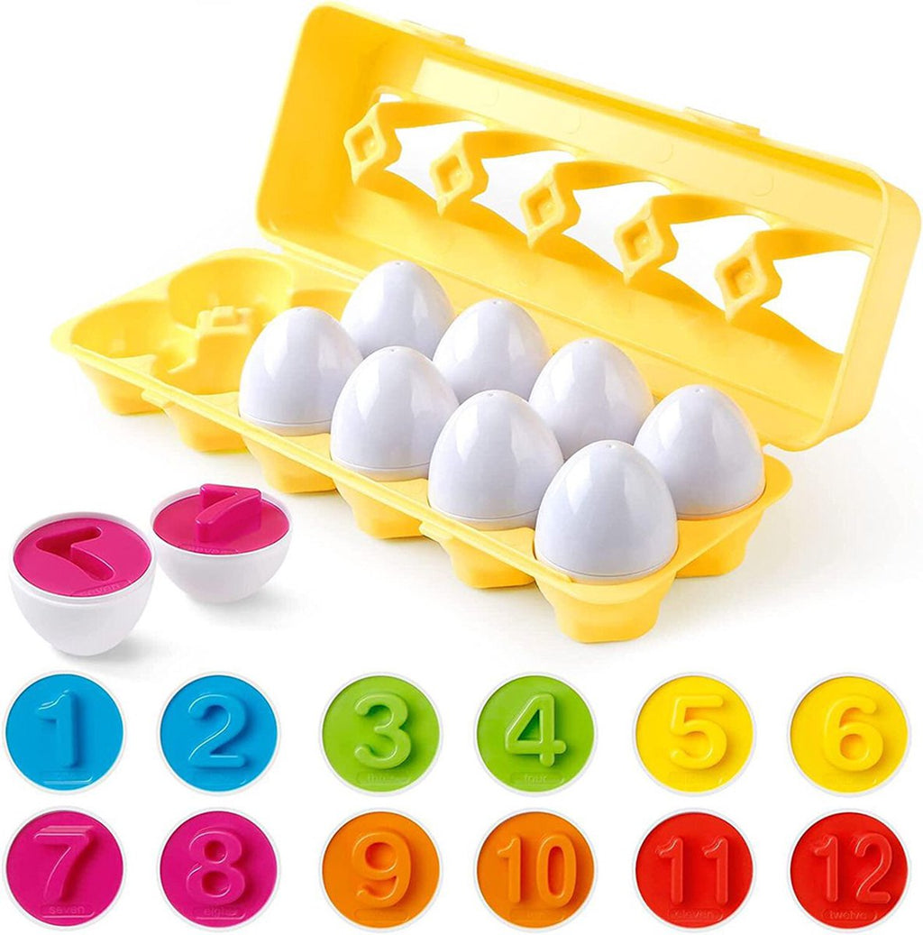 Matching eggs educational toy in yellow carton