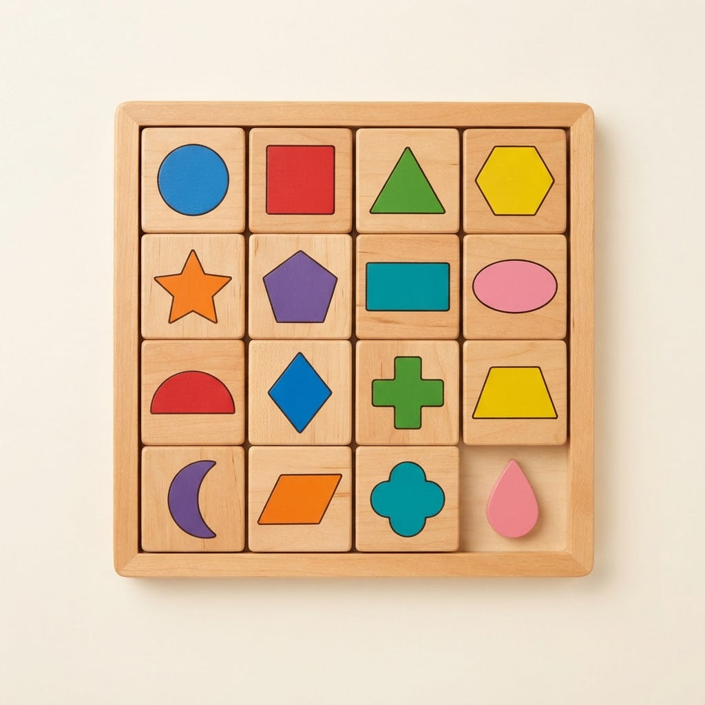 Wooden puzzle board with shapes theme