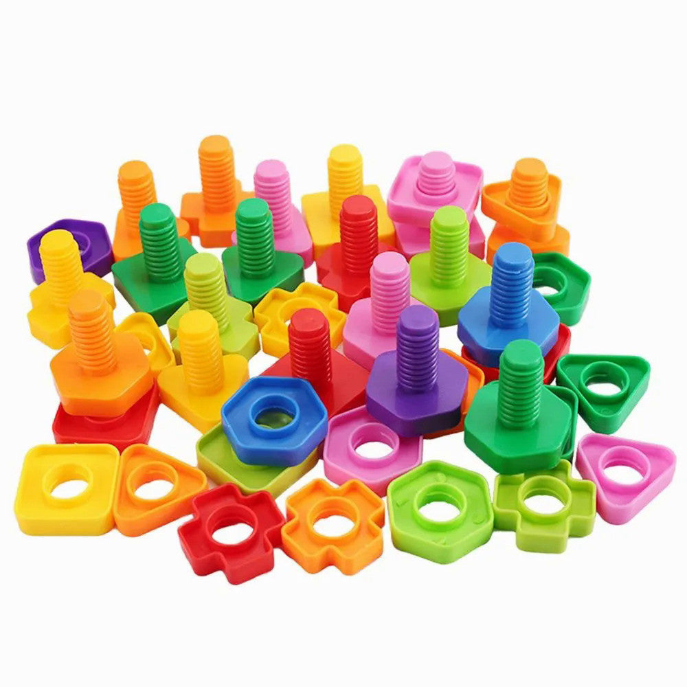 Colorful screw and nut building pieces