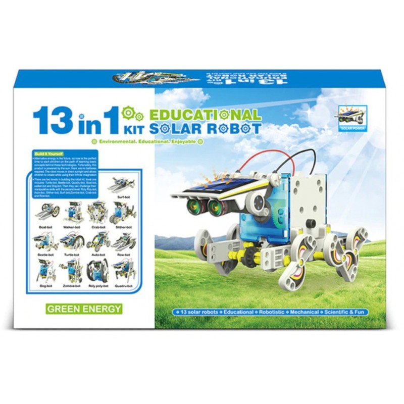13-in-1 educational solar robot kit box and model