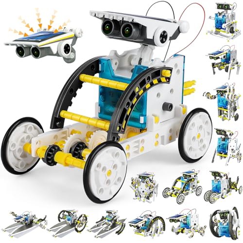 13-in-1 solar robot kit white blue yellow car models