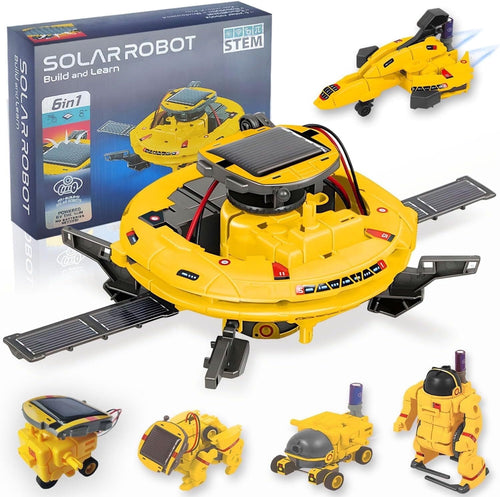 6-in-1 solar robot kit with yellow solar robot models