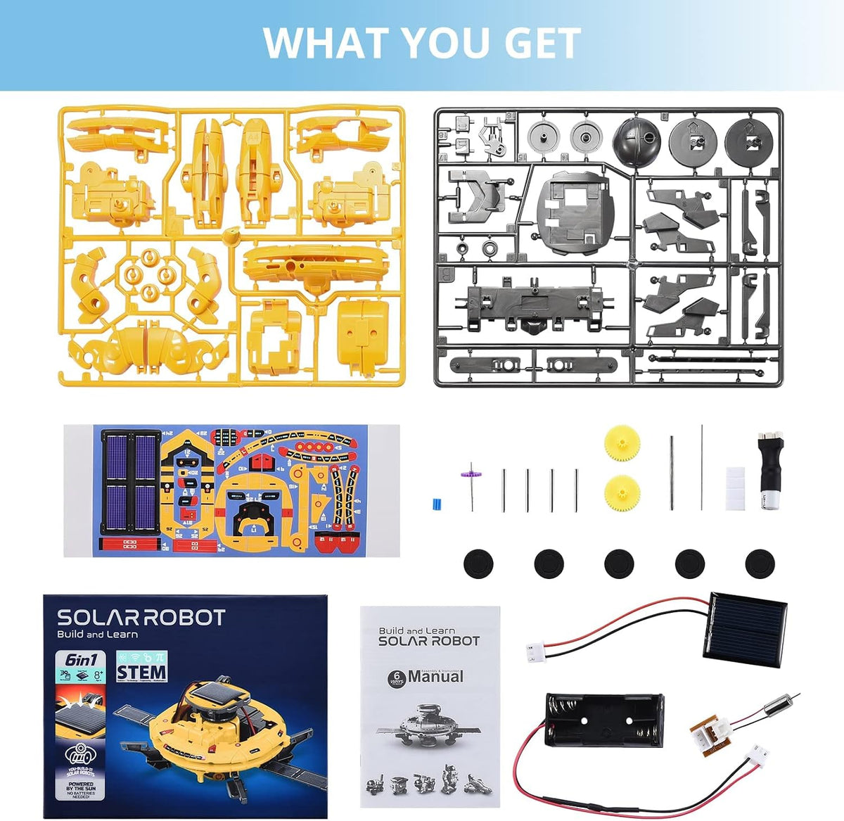 6-in-1 solar robot kit parts and solar panel