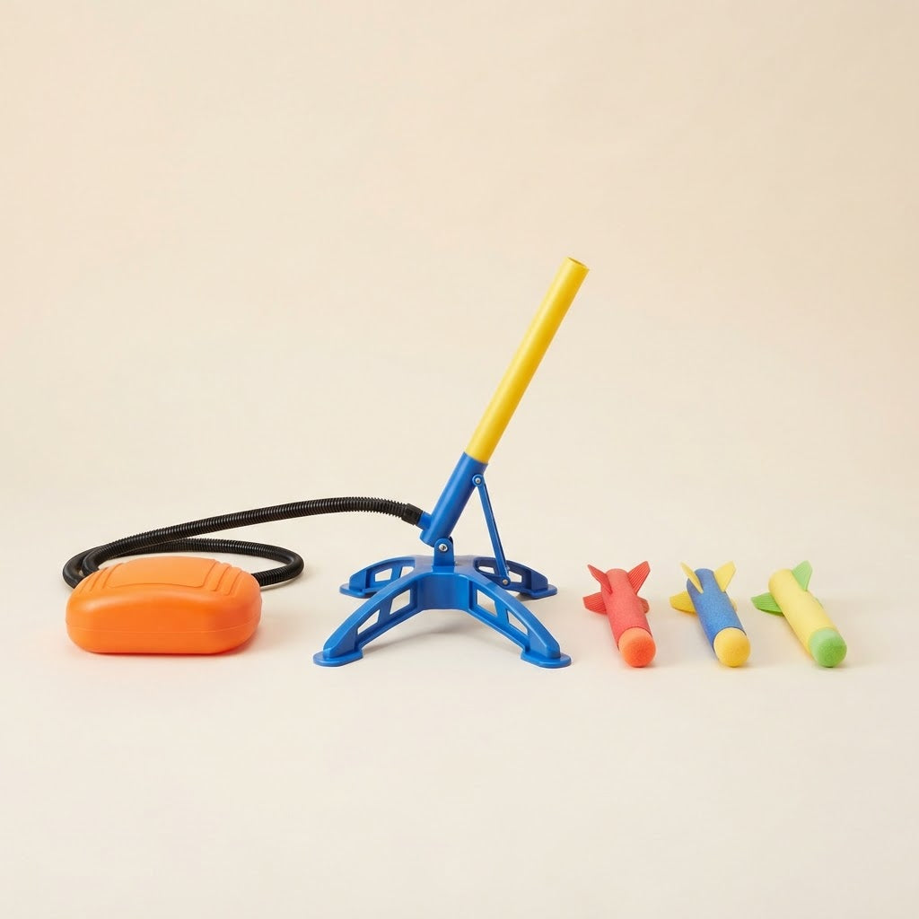 Stomp rocket launcher set with three foam rockets