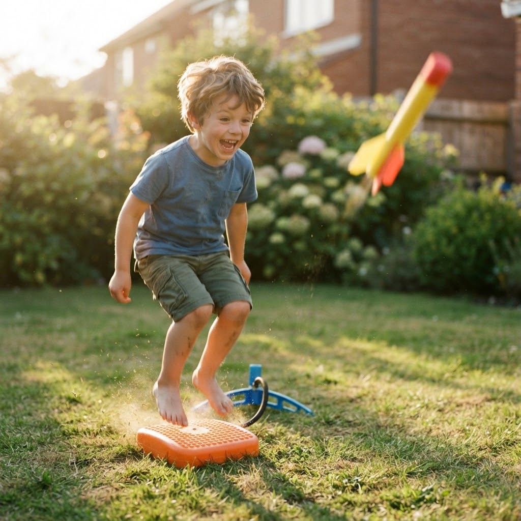 Child holding a foam stomp rocket close up