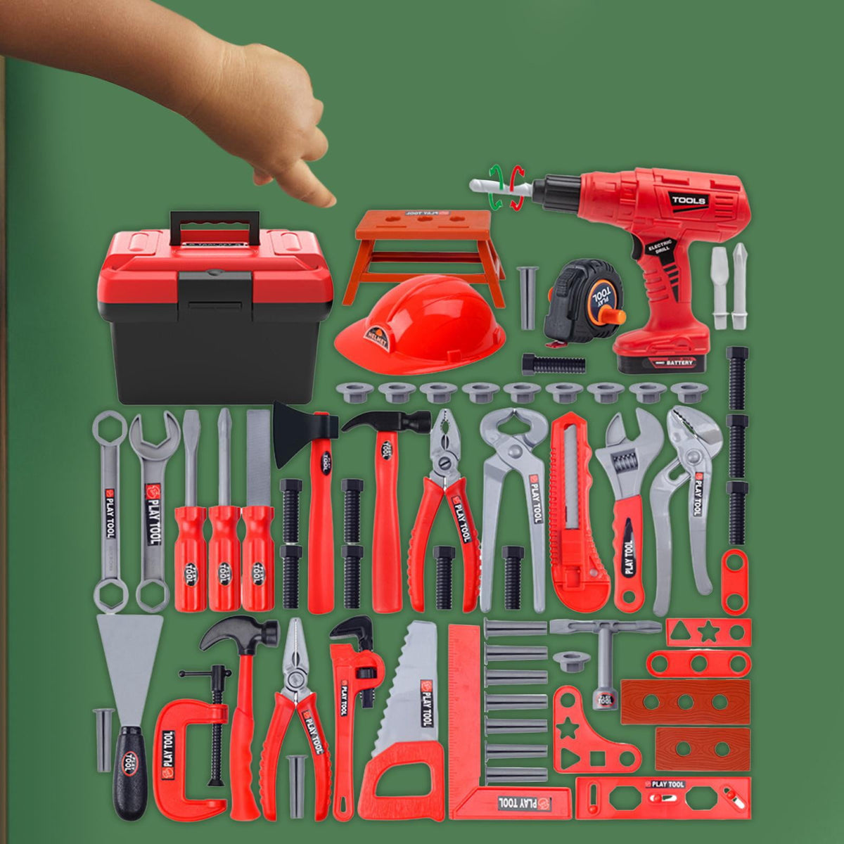 68-piece kids tool set with electric drill